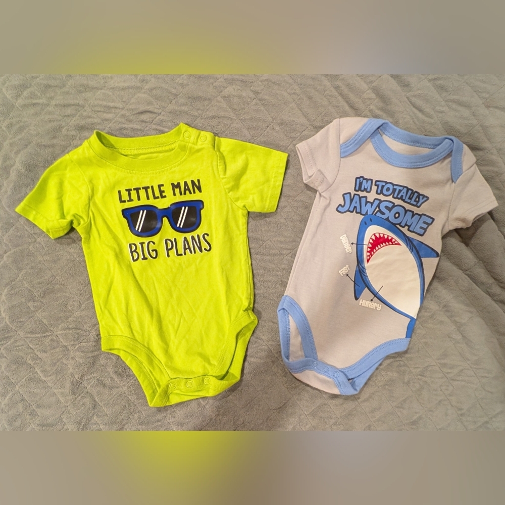 3-6M Little Man Big Plans and I'm Totally Jawsome Baby Bodysuit Set